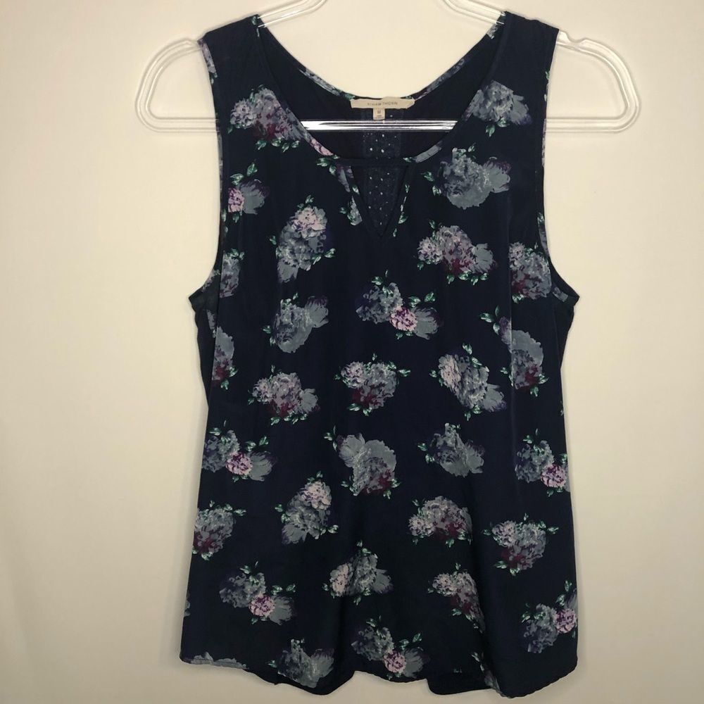 41 Hawthorn Blue Floral Key Hole Tank Top